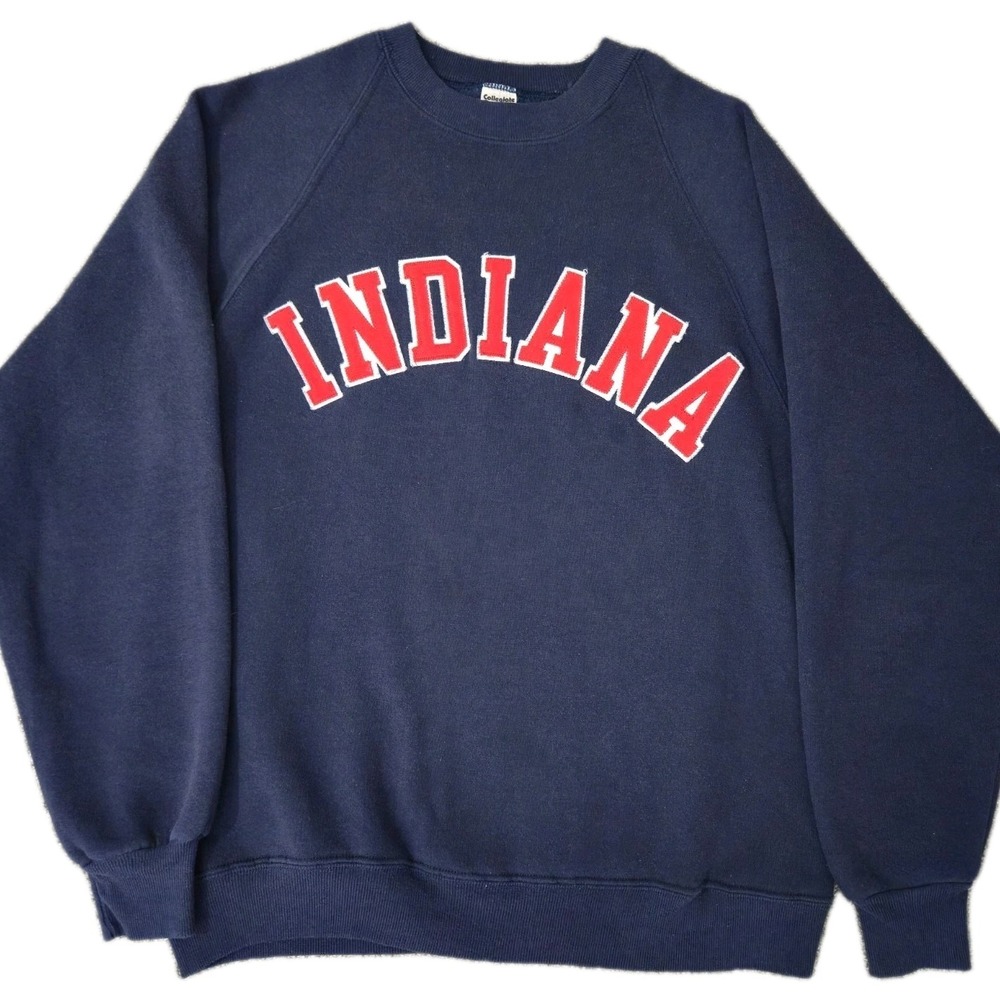 VTG 70s Collegiate Pacific USA Indiana University Embroidered Sweatshirt Size L